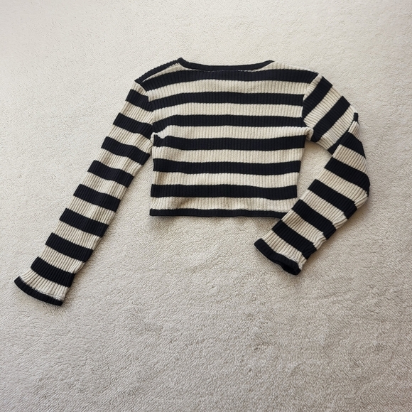 Zara Black White Striped Sweater Crop Top Long Sleeves Women's Size Small - Picture 2 of 6